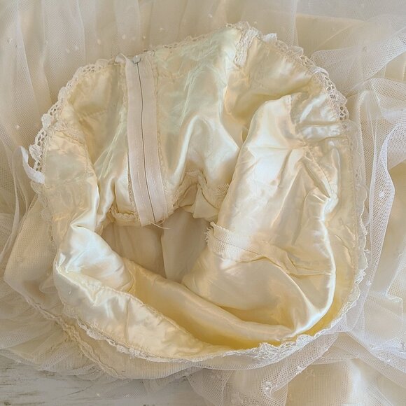 Vintage Handmade Satin Lace Sleeveless Tea Length Wedding Dress Cocktail Prom - Picture 4 of 12